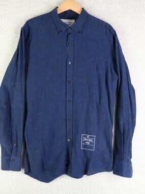 Earnest Sewn Shirt Mens Large Blue Button Down Cotton Linen Breathable Paris